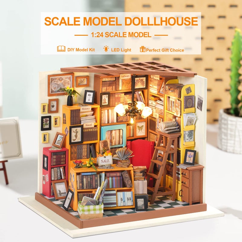 RoWood DIY Miniature Dollhouse Kit, 1:24 Scale Tiny House Building Kits - Sam's Study - Image 2